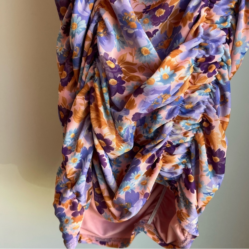 Zara Purple Print Ruched Mini Dress - Picture 12 of 17